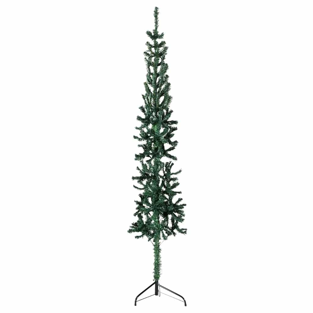 vidaXL Sapin de Noël artificiel en demi-cône avec support Mince Vert 240 cm