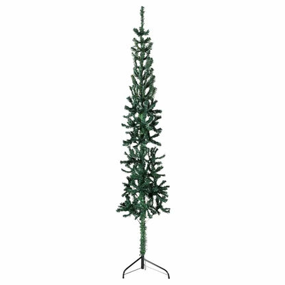 vidaXL Sapin de Noël artificiel en demi-cône avec support Mince Vert 240 cm