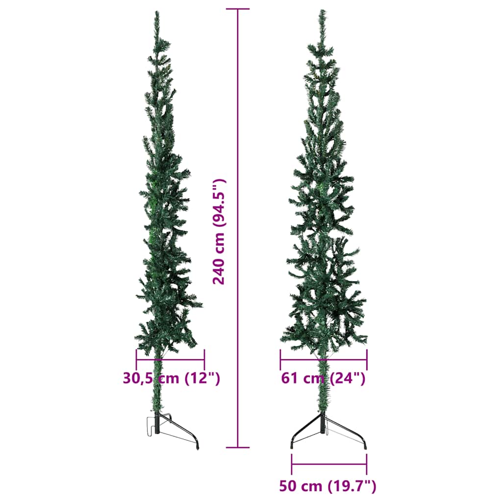 vidaXL Sapin de Noël artificiel en demi-cône avec support Mince Vert 240 cm