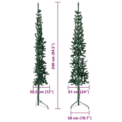 vidaXL Sapin de Noël artificiel en demi-cône avec support Mince Vert 240 cm