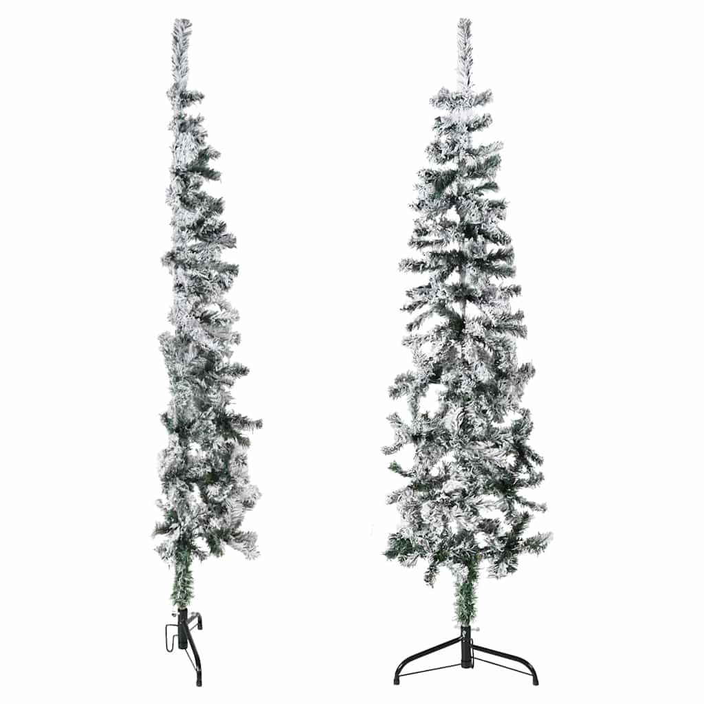 vidaXL Sapin de Noël artificiel semi-circulaire avec neige Slim 150 cm