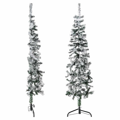 vidaXL Sapin de Noël artificiel semi-circulaire avec neige Slim 150 cm