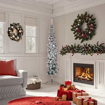 vidaXL Künstlicher Halb-Weihnachtsbaum mit Schnee Schlank 180 cm