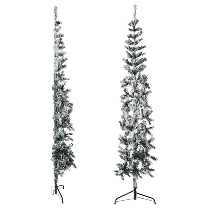 vidaXL Künstlicher Halb-Weihnachtsbaum mit Schnee Schlank 210 cm