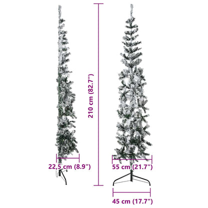 vidaXL Künstlicher Halb-Weihnachtsbaum mit Schnee Schlank 210 cm