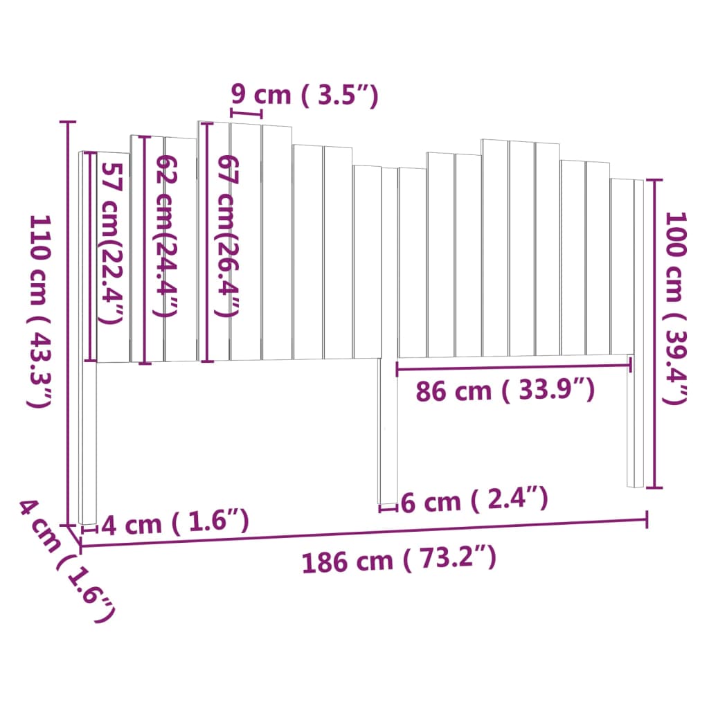 vidaXL Kopfteil 186x4x110 cm Massivholz Kiefer