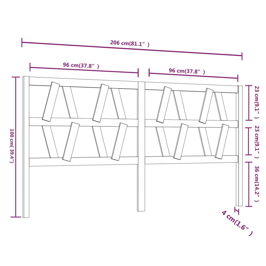 vidaXL Tête de lit Noir 206x4x100 cm Bois de pin massif