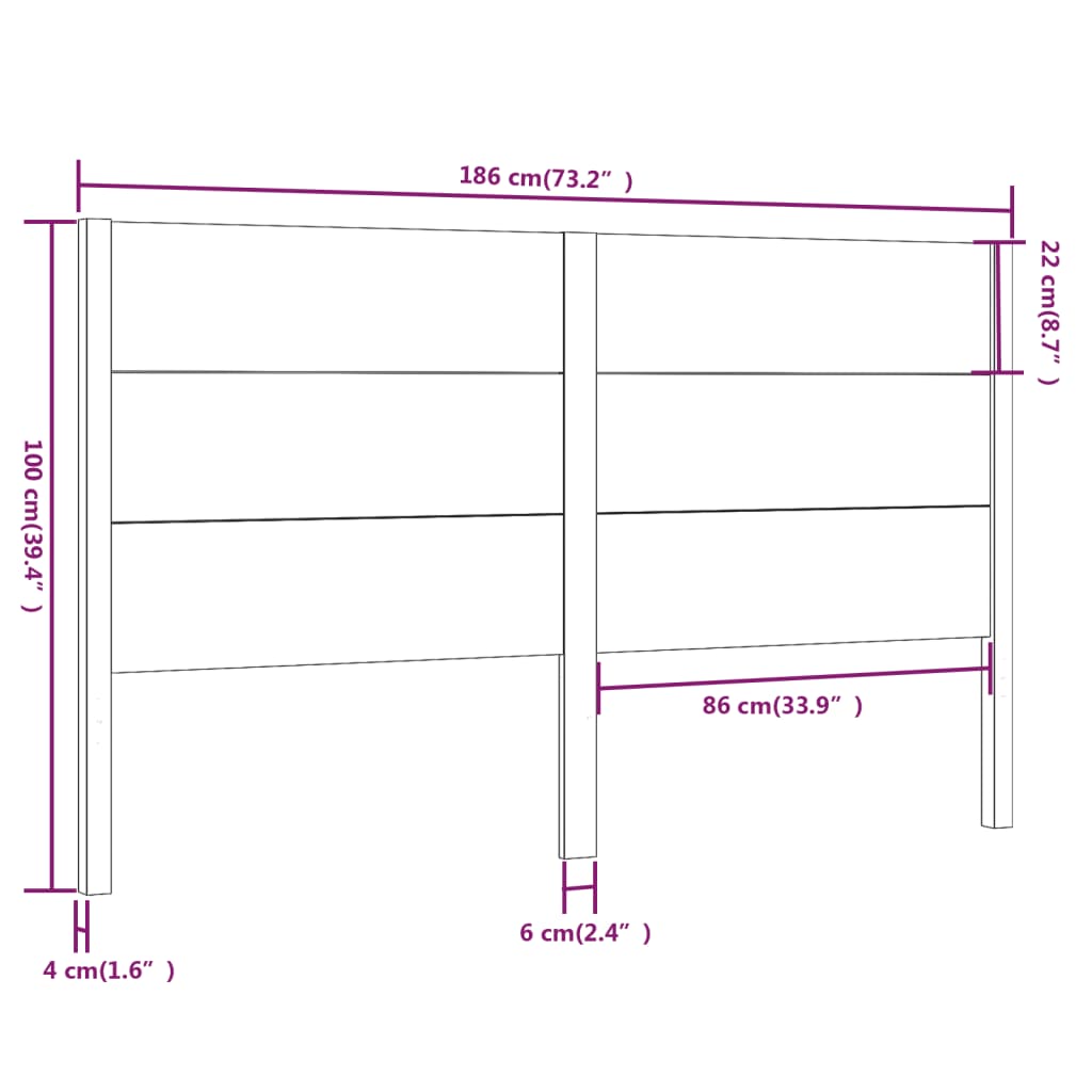 vidaXL Kopfteil Weiß 186x4x100 cm Massivholz Kiefer