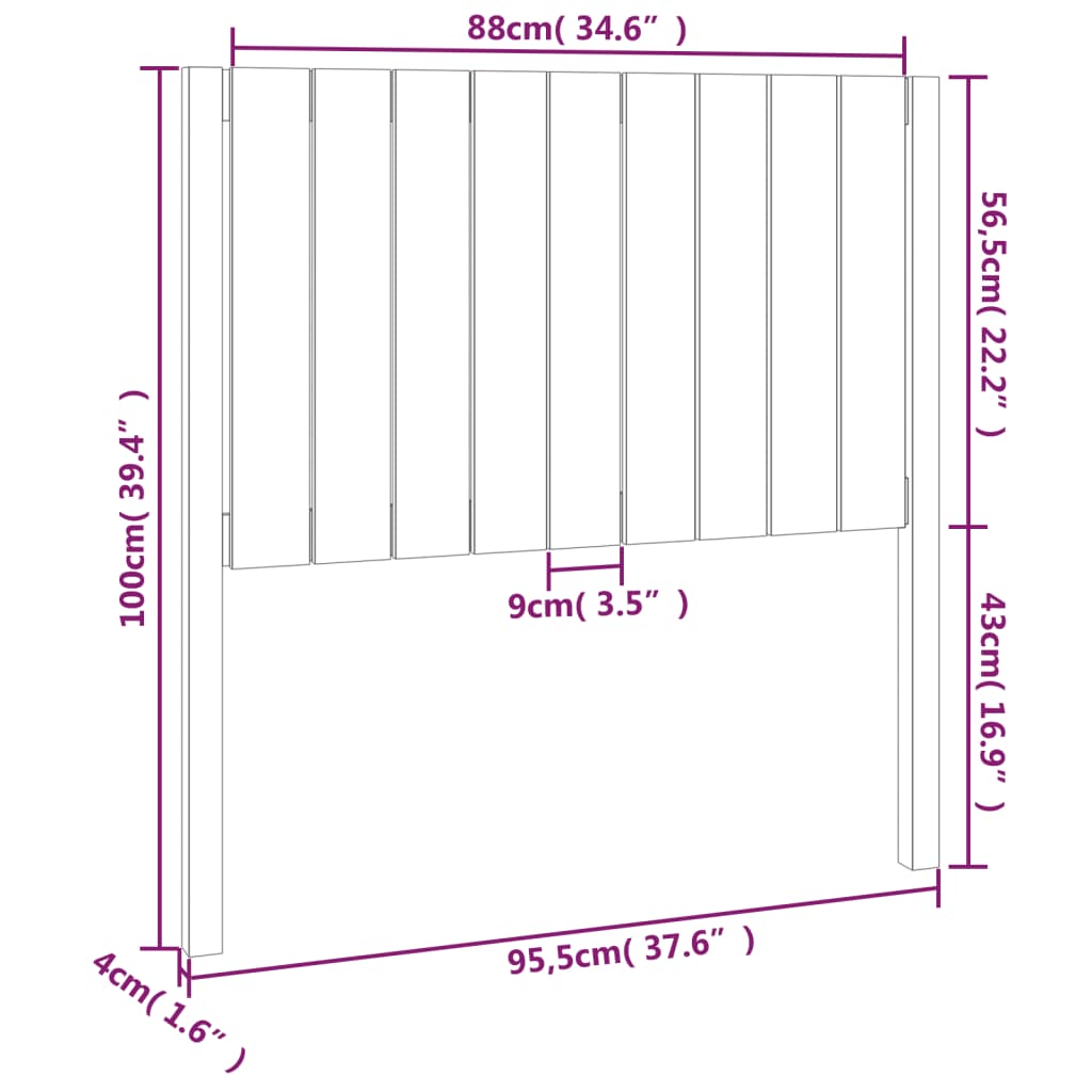 vidaXL Kopfteil Schwarz 95,5x4x100 cm Massivholz Kiefer