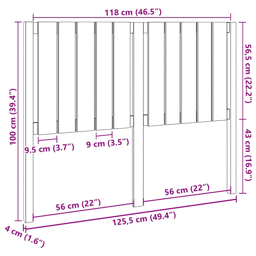 vidaXL Kopfteil Grau 125,5x4x100 cm Massivholz Kiefer