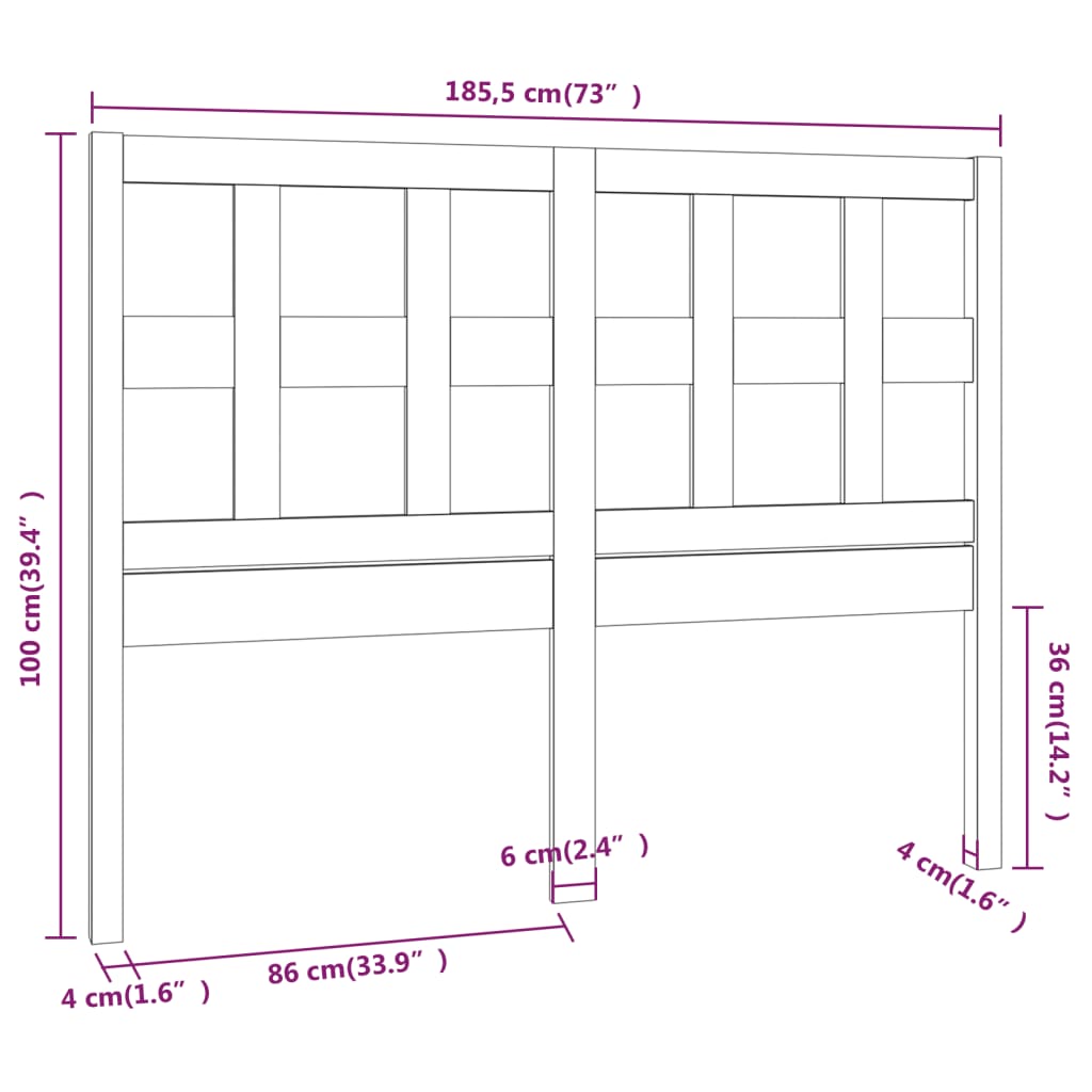 vidaXL Tête de lit Bois de pin massif marron miel 185,5x4x100 cm