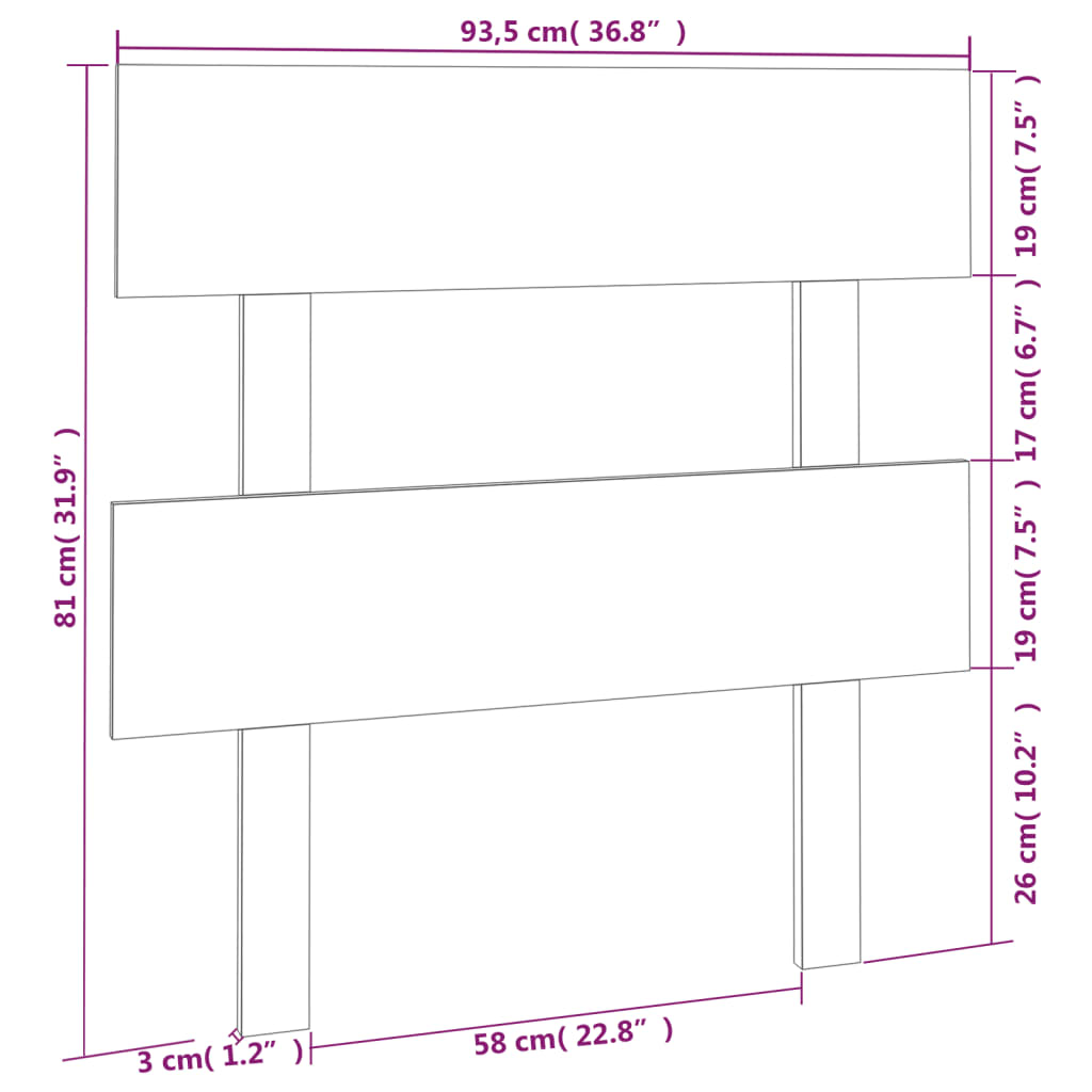 vidaXL Kopfteil Schwarz 93,5x3x81 cm Massivholz Kiefer