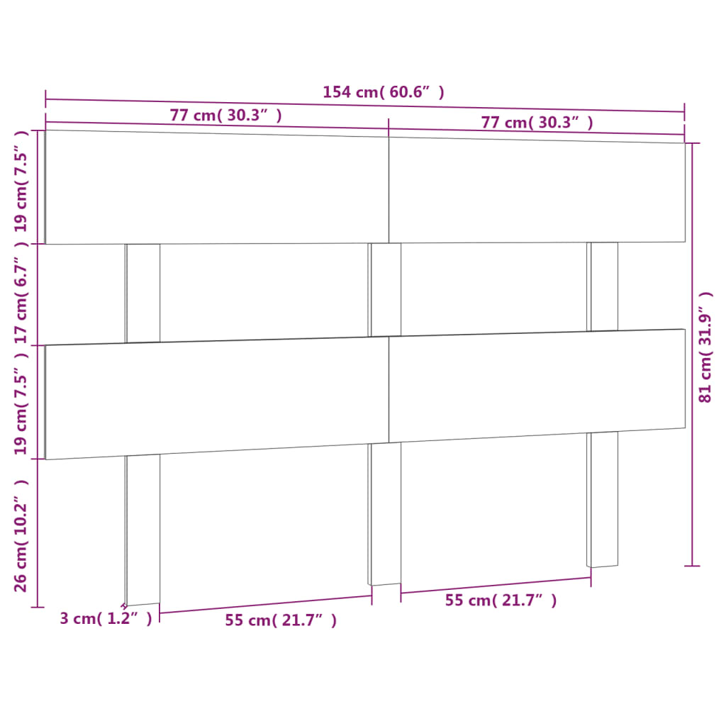 vidaXL Kopfteil Grau 154x3x81 cm Massivholz Kiefer