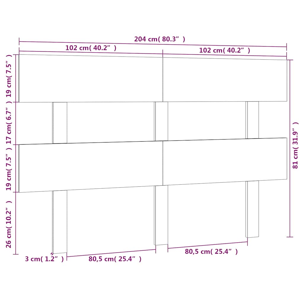 vidaXL Kopfteil Weiß 204x3x81 cm Massivholz Kiefer