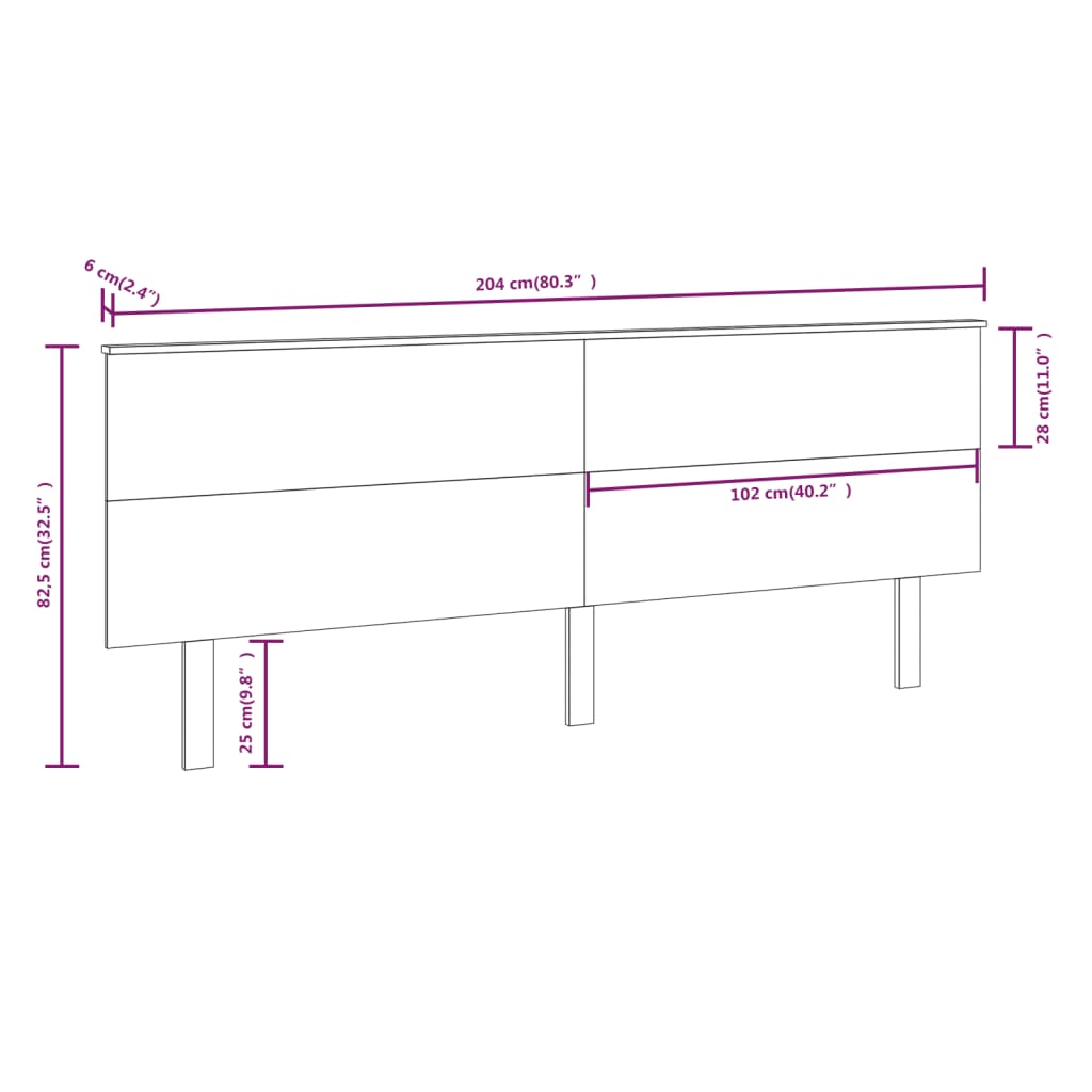 vidaXL Kopfteil Schwarz 204x6x82,5 cm Massivholz Kiefer