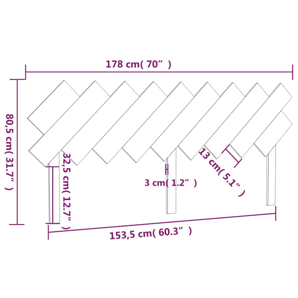 vidaXL Bett-Kopfteil Schwarz 178x3x80,5 cm Massivholz Kiefer