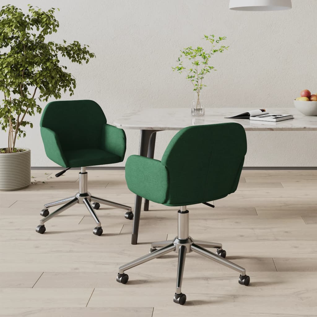 vidaXL Chaises de salle à manger 2 pcs Pivotantes Vert foncé Tissu