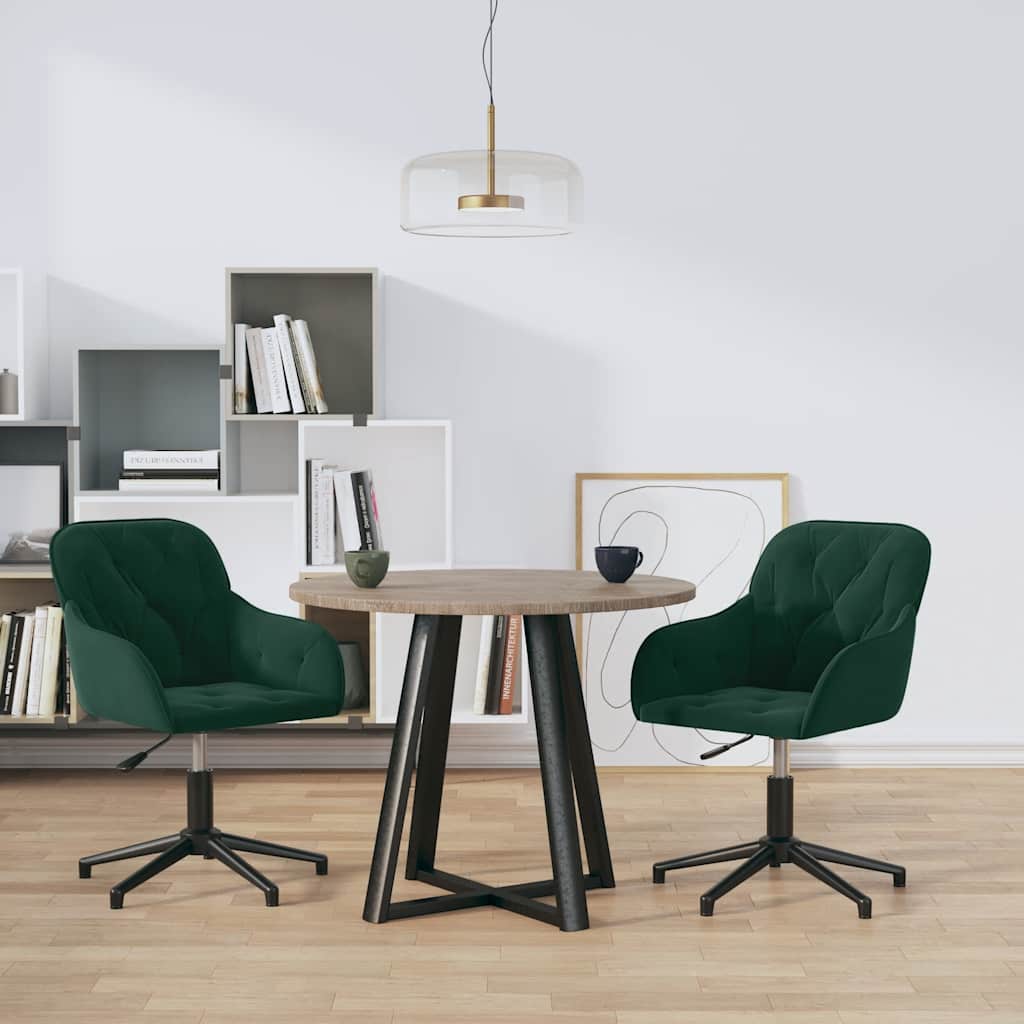 vidaXL Chaises de salle à manger pivotantes 2 pcs Vert foncé Velours