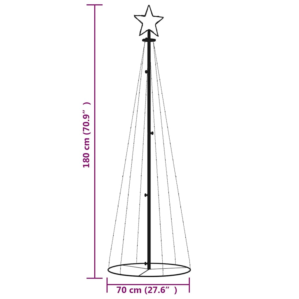 vidaXL LED-Weihnachtsbaum Kegelform Mehrfarbig 108 LEDs 70x180 cm