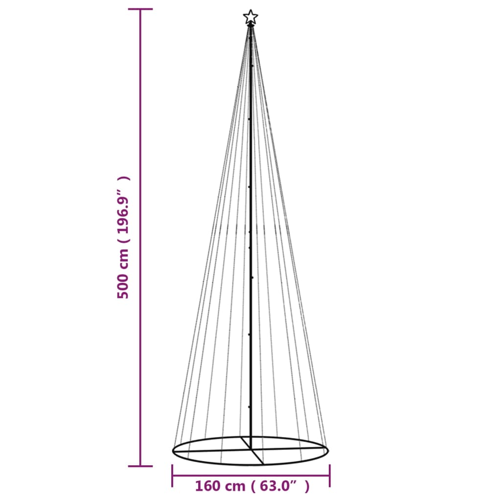 vidaXL LED-Weihnachtsbaum Kegelform Warmweiß 732 LEDs 160x500 cm
