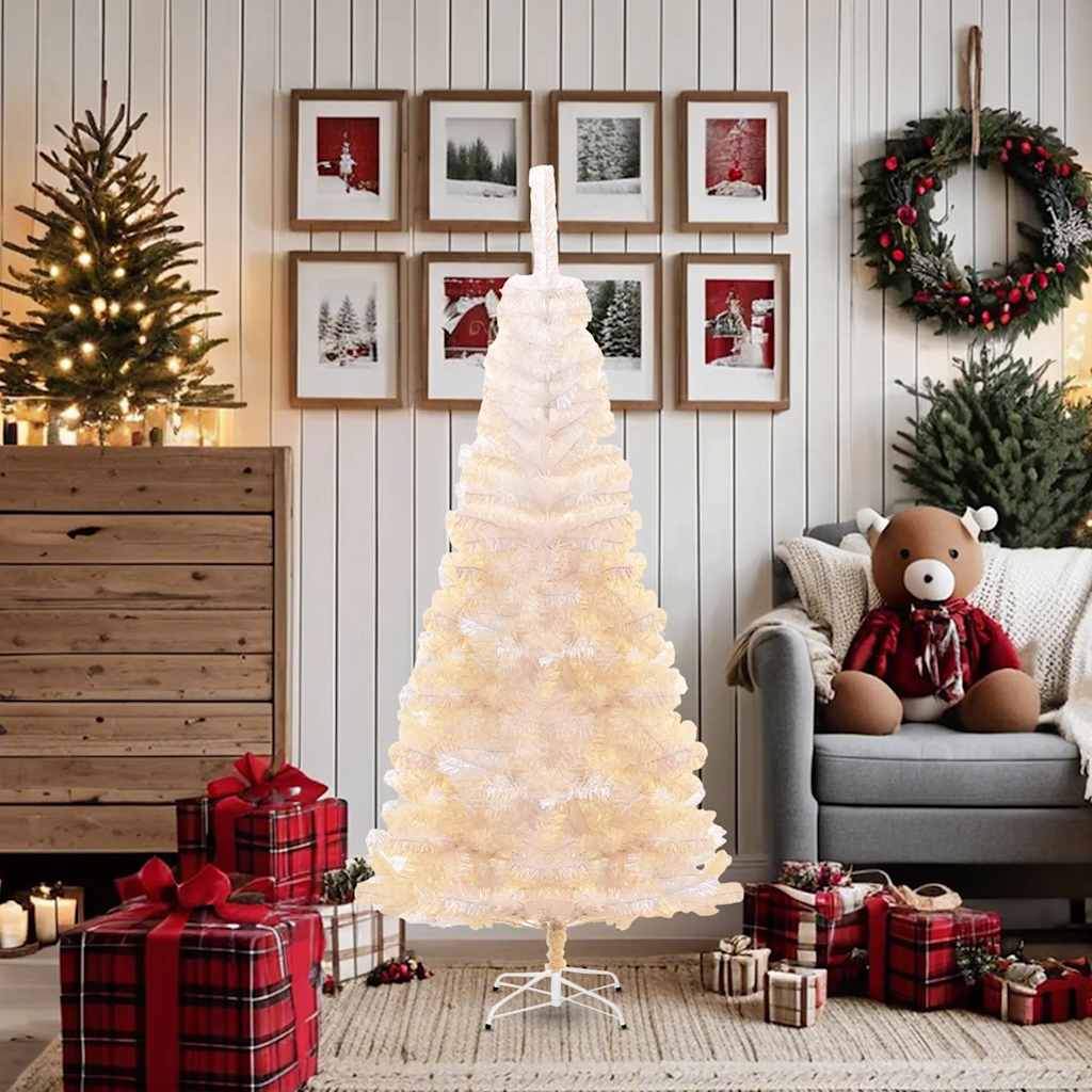 vidaXL Künstlicher Weihnachtsbaum Schillernde Spitzen Weiß 180 cm PVC