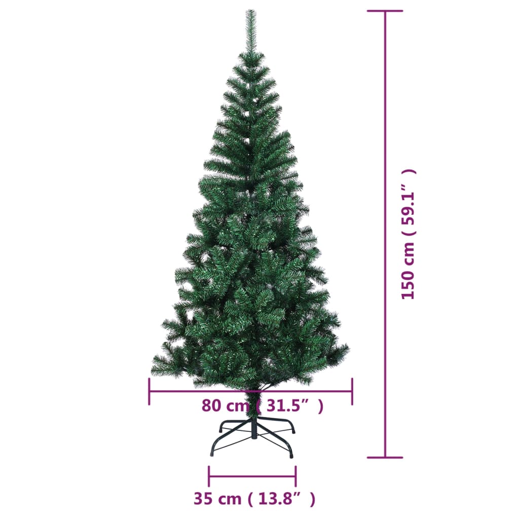vidaXL Künstlicher Weihnachtsbaum Schillernde Spitzen Grün 150 cm PVC