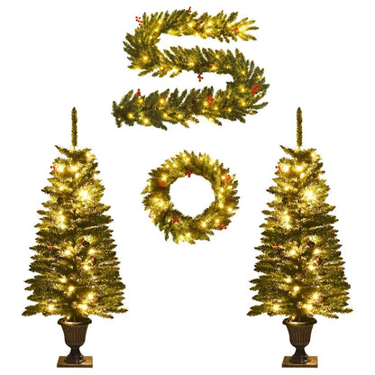 vidaXL Sapins de Noël artificiels 2 pcs avec couronne, guirlande et LED