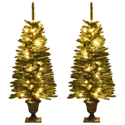 vidaXL Sapins de Noël artificiels 2 pcs avec couronne, guirlande et LED