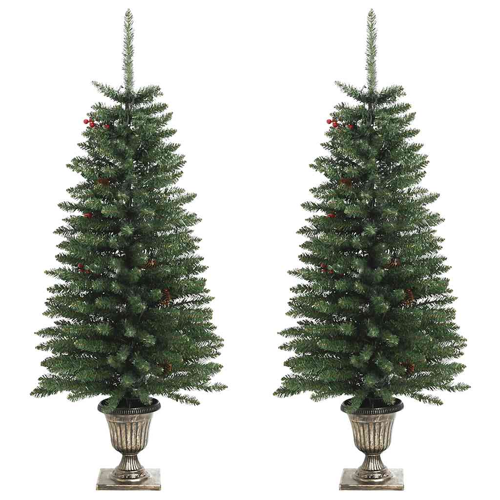 vidaXL Sapins de Noël artificiels 2 pcs avec couronne, guirlande et LED