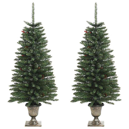 vidaXL Sapins de Noël artificiels 2 pcs avec couronne, guirlande et LED