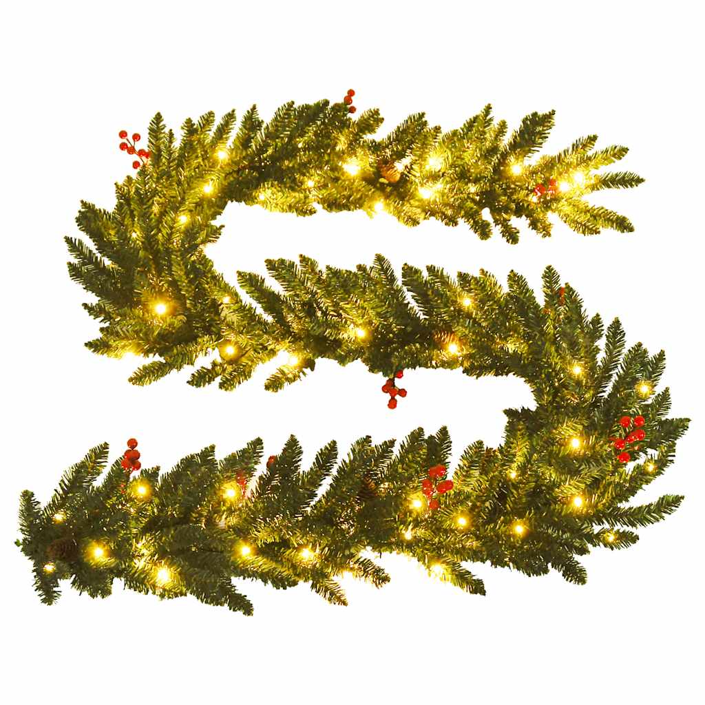 vidaXL Sapins de Noël artificiels 2 pcs avec couronne, guirlande et LED