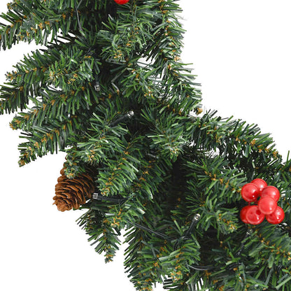 vidaXL Sapins de Noël artificiels 2 pcs avec couronne, guirlande et LED