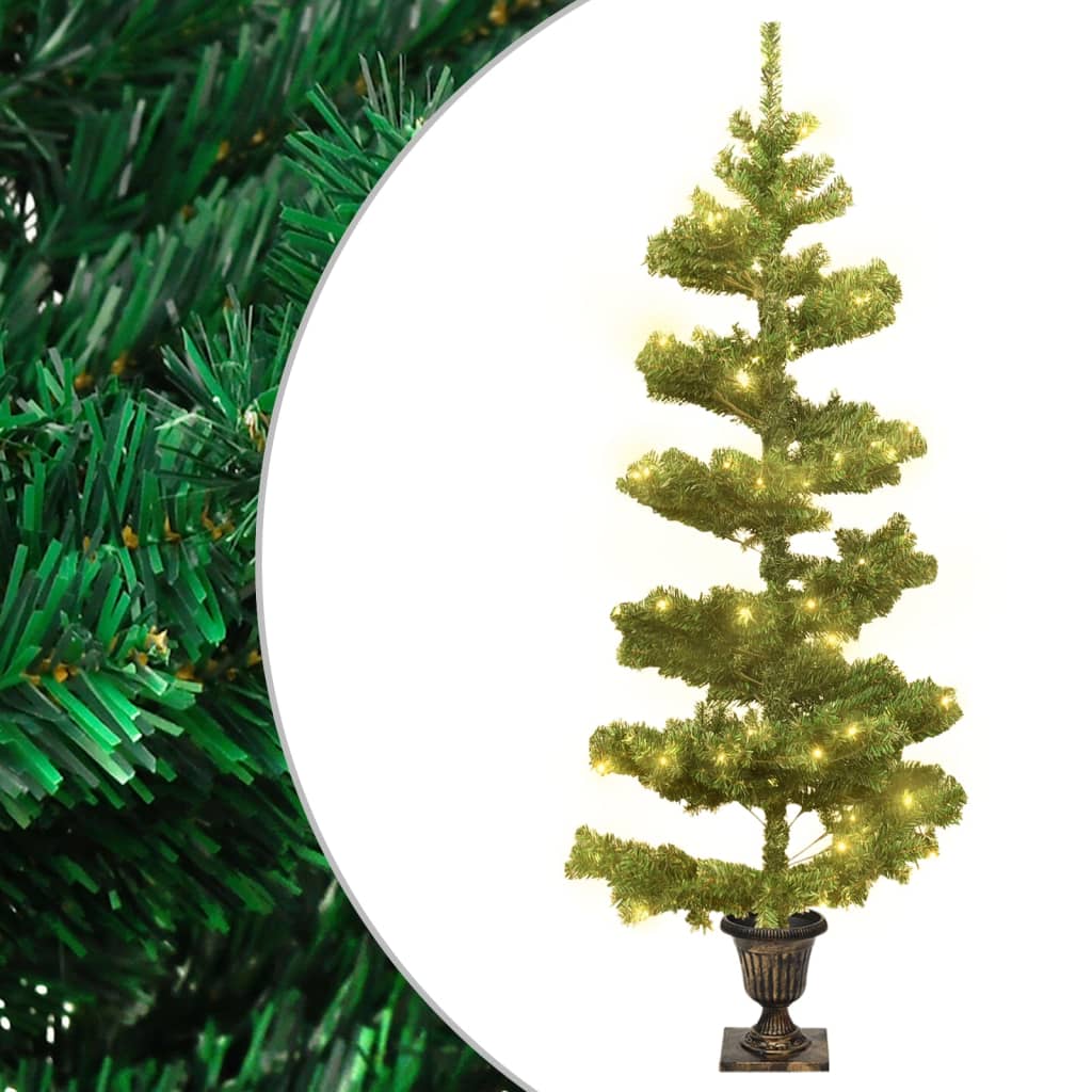 vidaXL Sapin de Noël spirale avec lumières et pot Vert 120 cm