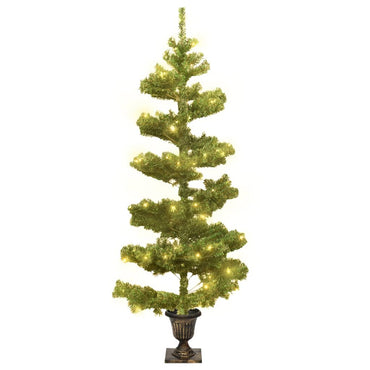 vidaXL Spiral-Weihnachtsbaum mit Beleuchtung und Topf Grün 120 cm