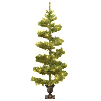 vidaXL Sapin de Noël spirale avec lumières et pot Vert 120 cm