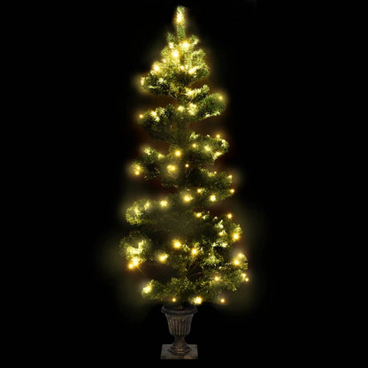 vidaXL Sapin de Noël spirale avec lumières et pot Vert 120 cm