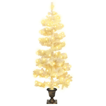 vidaXL Spiral-Weihnachtsbaum mit Beleuchtung und Topf Weiß 120 cm