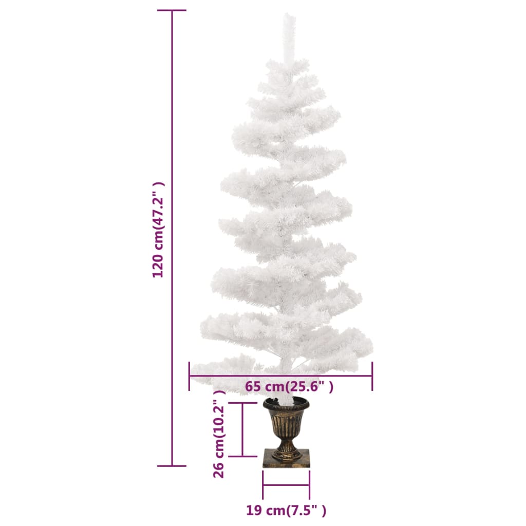vidaXL Spiral-Weihnachtsbaum mit Beleuchtung und Topf Weiß 120 cm