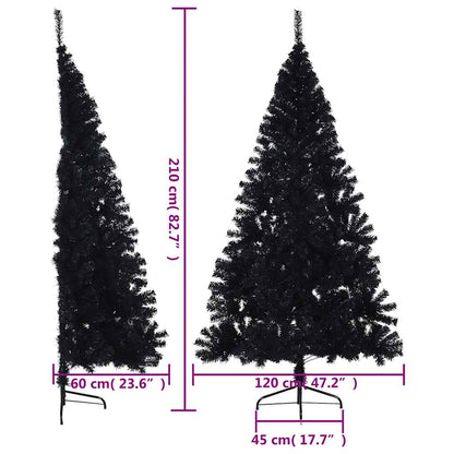 vidaXL Künstlicher Halb-Weihnachtsbaum mit Ständer Schwarz 210 cm PVC