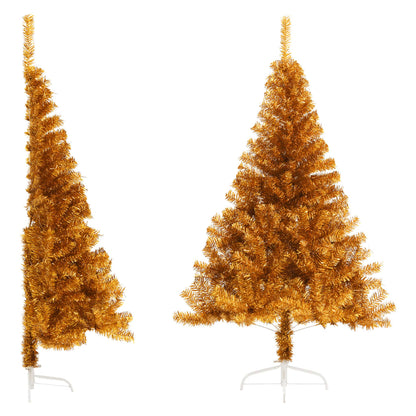 vidaXL Künstlicher Halb-Weihnachtsbaum mit Ständer Gold 150 cm PET