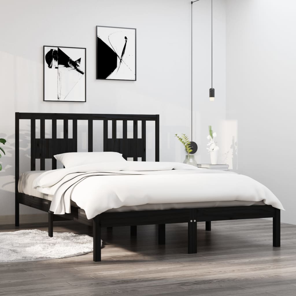 vidaXL Massivholzbett Schwarz Kiefer 140x190 cm