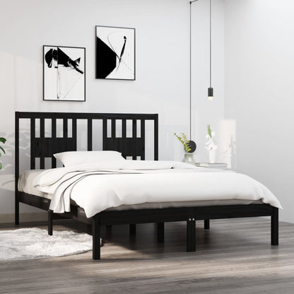 vidaXL Massivholzbett Schwarz Kiefer 140x190 cm