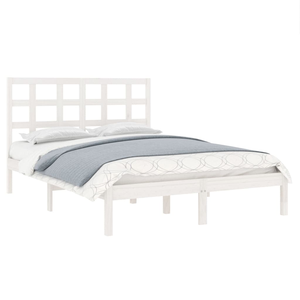 vidaXL Lit en bois massif blanc 135x190 cm