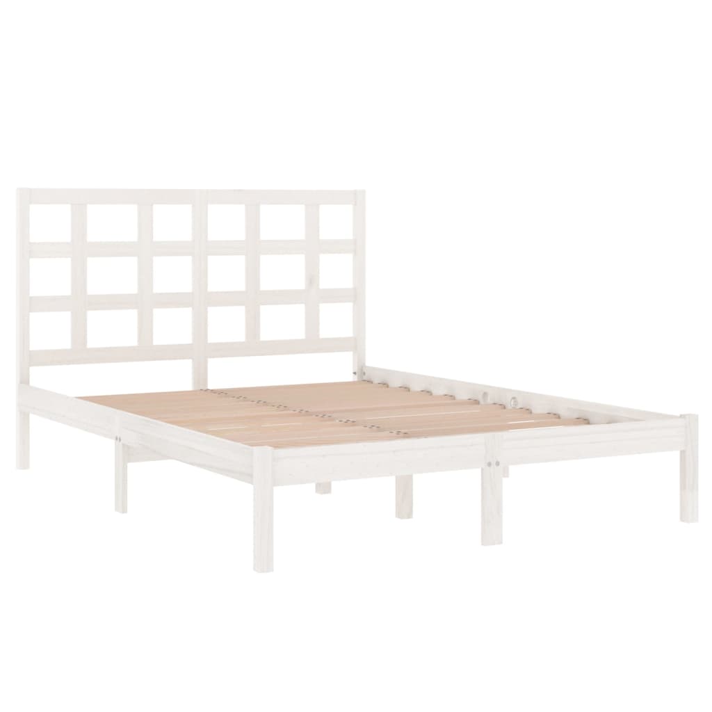 vidaXL Lit en bois massif blanc 135x190 cm