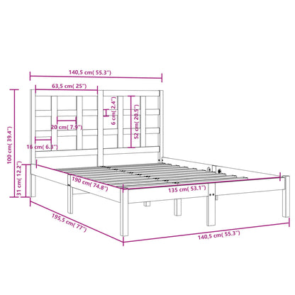 vidaXL Lit en bois massif blanc 135x190 cm