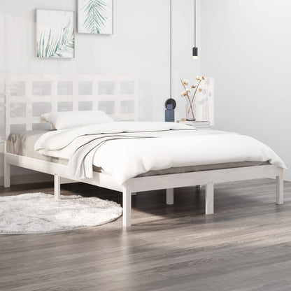 vidaXL Lit en bois massif blanc 135x190 cm