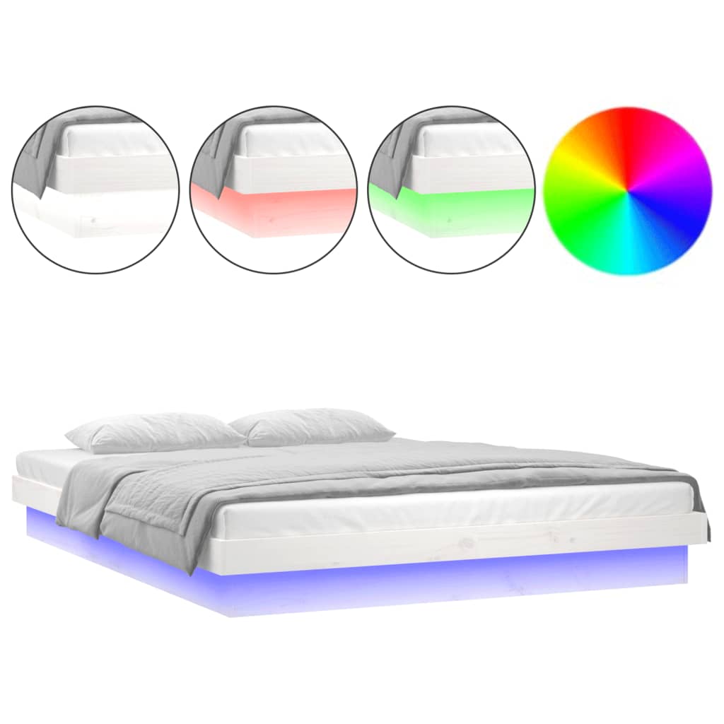 vidaXL Lit en bois massif avec LED Blanc 200x200 cm
