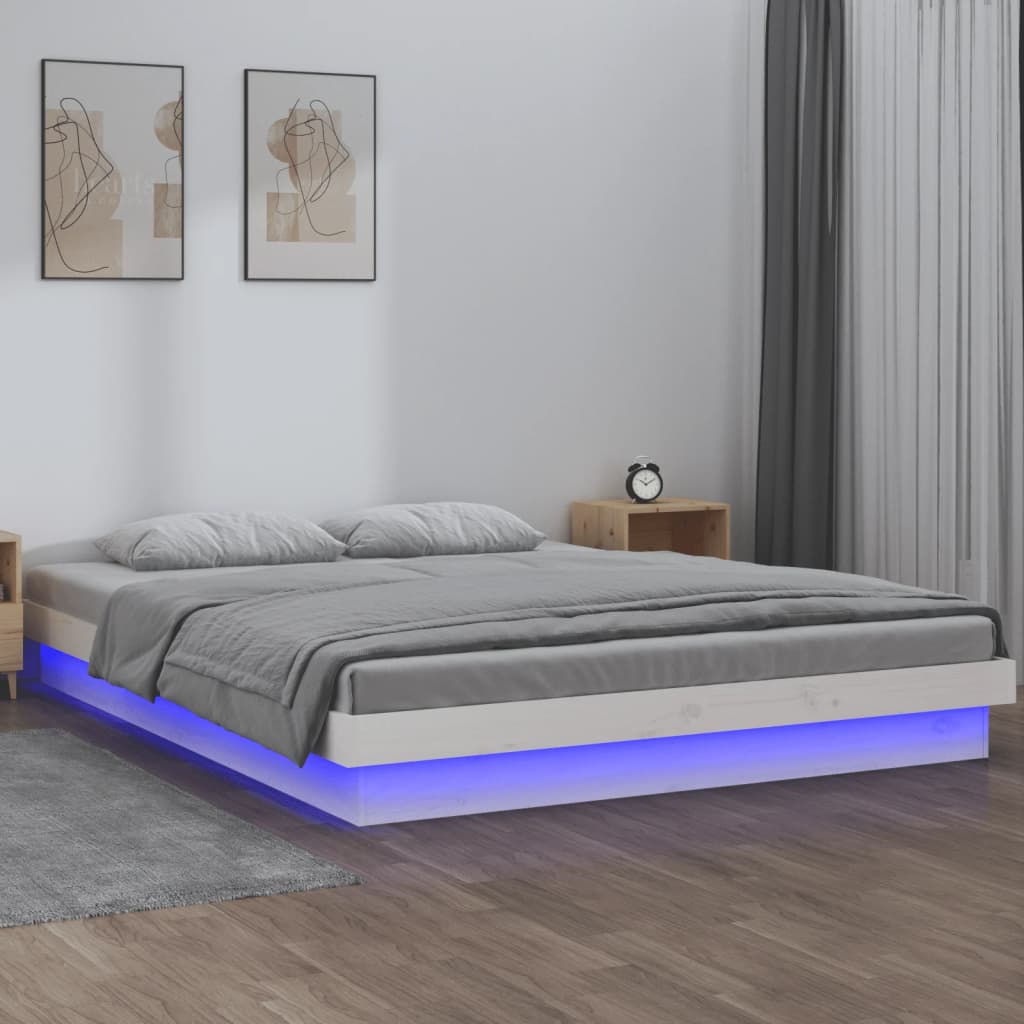 vidaXL Lit en bois massif avec LED Blanc 200x200 cm
