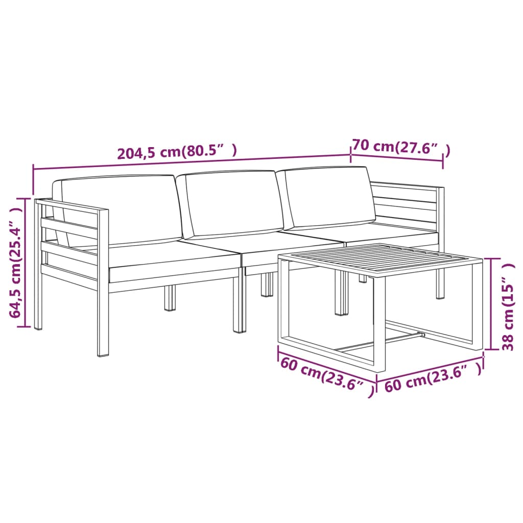 vidaXL Salon de jardin 4 pcs avec coussins aluminium anthracite