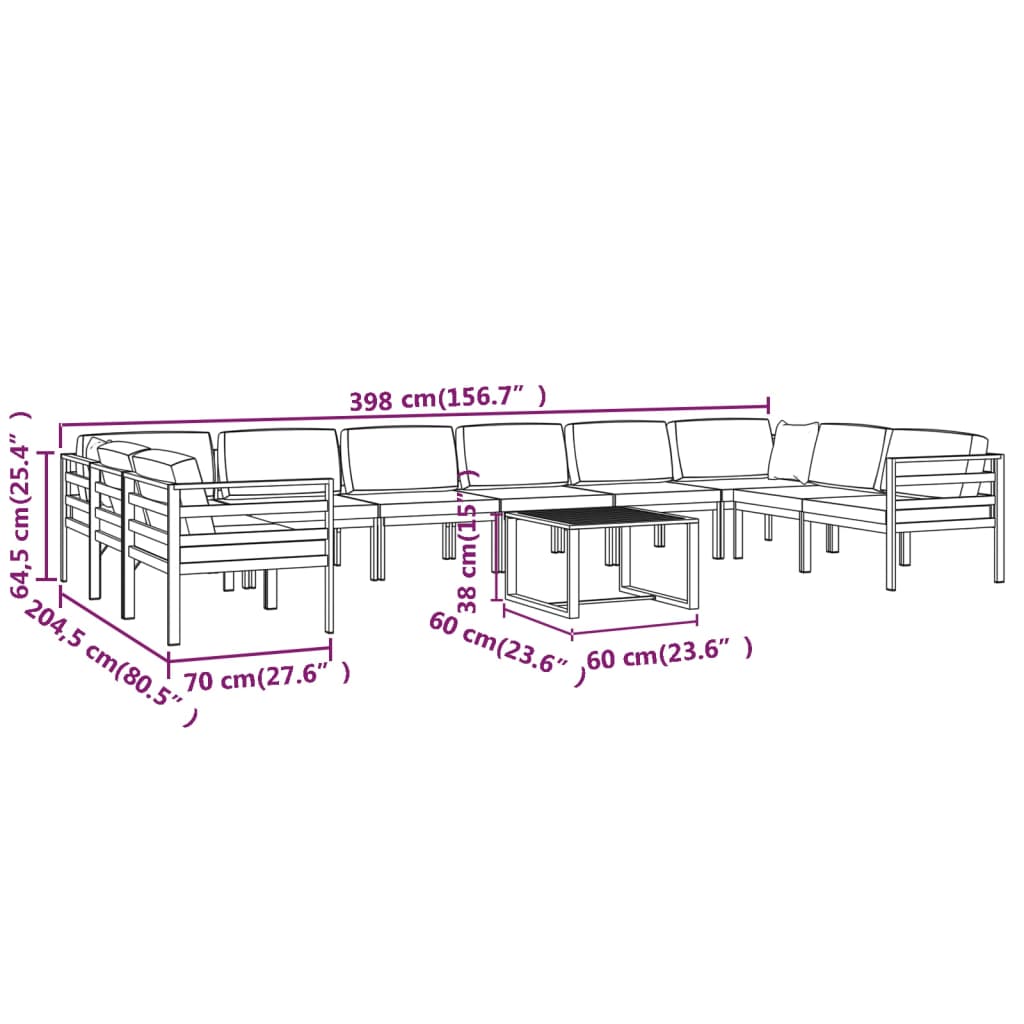 vidaXL 11-tlg. Garten-Lounge-Set mit Kissen Aluminium Anthrazit